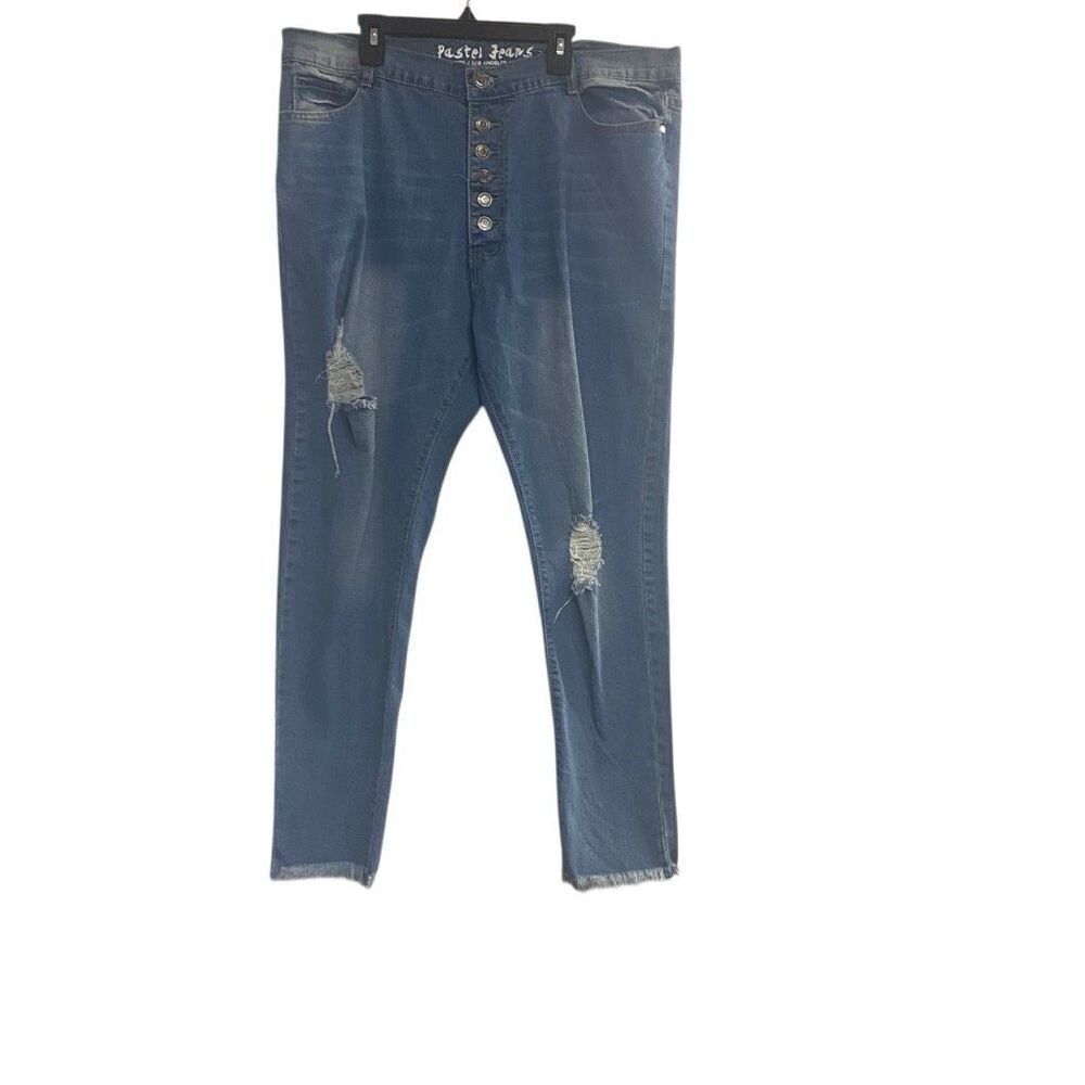 PASTELS Jeans Women’s Size 20 Distressed Button Fly Frayed Hem Inseam 27 inches